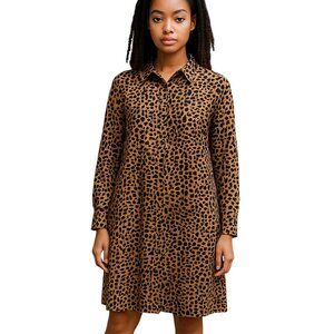 Chico's Dark Brown & Black Leopard Print Dress-Size 3 (XL)-Long Sleeves-Collar